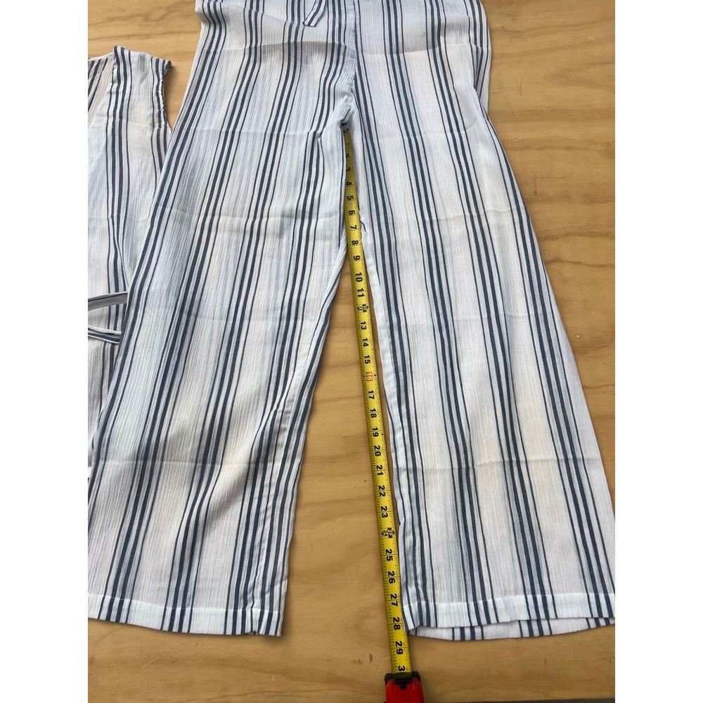 Josie Natori Striped Pajama Set Medium Blue White Sleeveless Top Wide Leg Pants - Picture 3 of 8